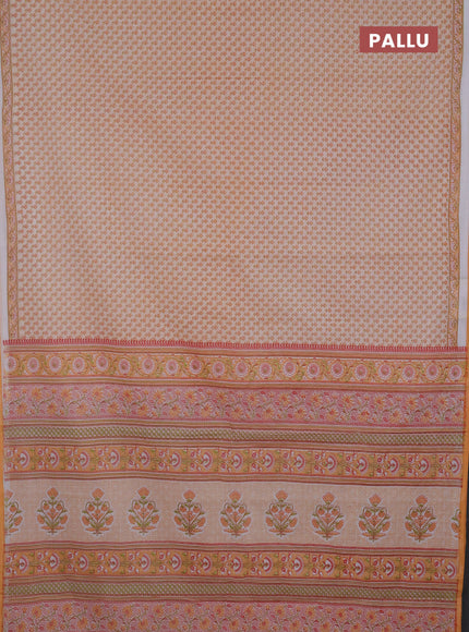 Mul cotton saree cream and orange with allover butta prints and printed border