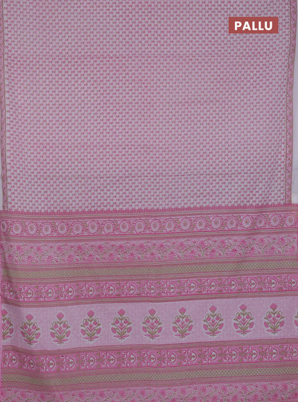 Mul cotton saree off white and light pink with allover butta prints and printed border