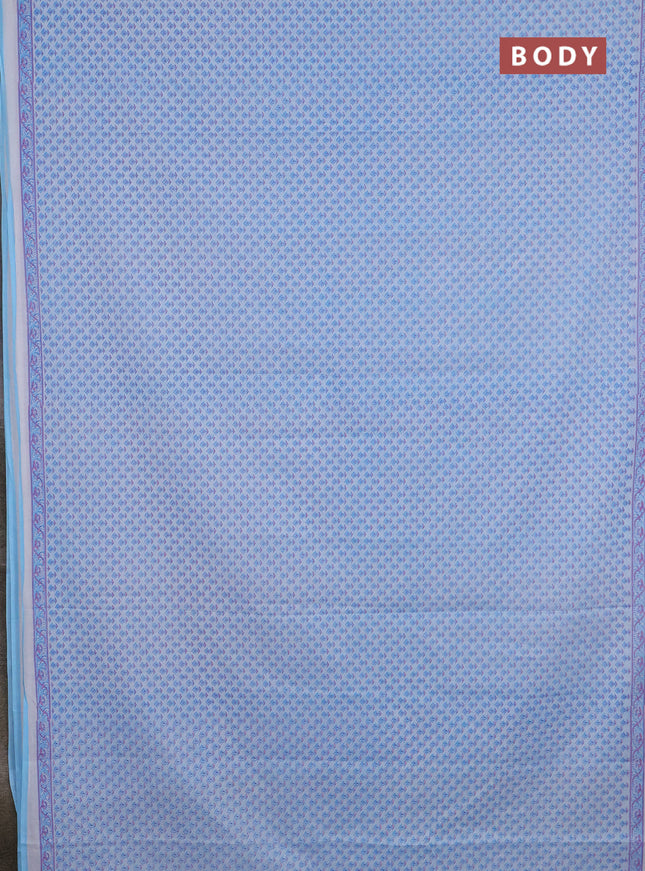 Mul cotton saree off white and light blue with allover butta prints and printed border