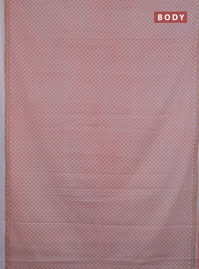 Mul cotton saree off white and peach shade with allover butta prints and printed border