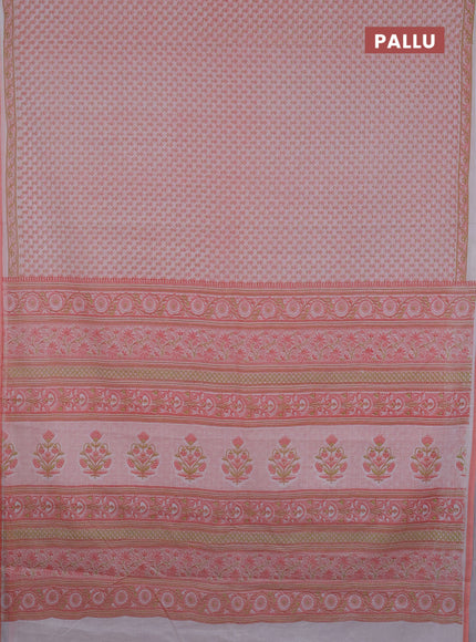 Mul cotton saree off white and peach shade with allover butta prints and printed border