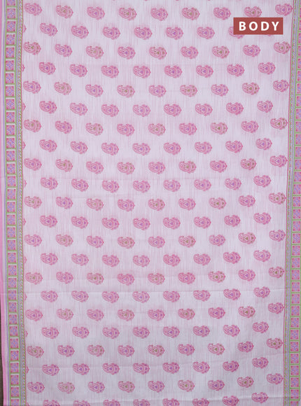 Mul cotton saree off white and light pink with allover paisley butta prints and printed border