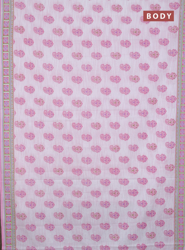 Mul cotton saree off white and light pink with allover paisley butta prints and printed border
