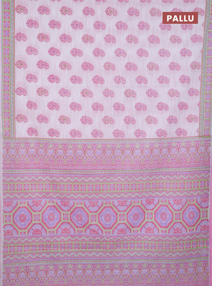 Mul cotton saree off white and light pink with allover paisley butta prints and printed border