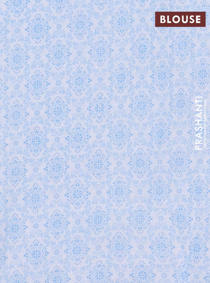Mul cotton saree off white and light blue with allover paisley butta prints and printed border
