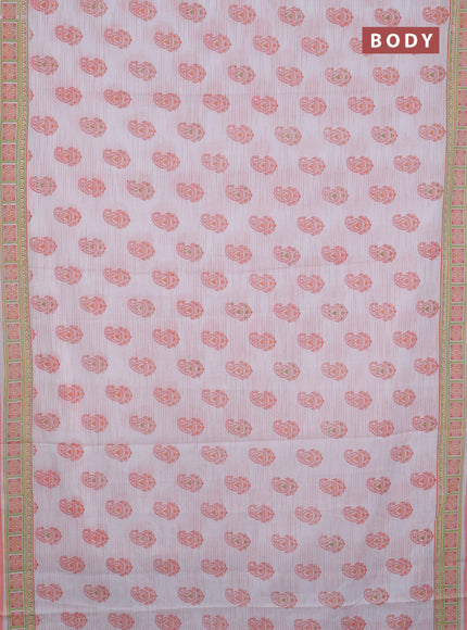 Mul cotton saree off white and peach shade with allover paisley butta prints and printed border