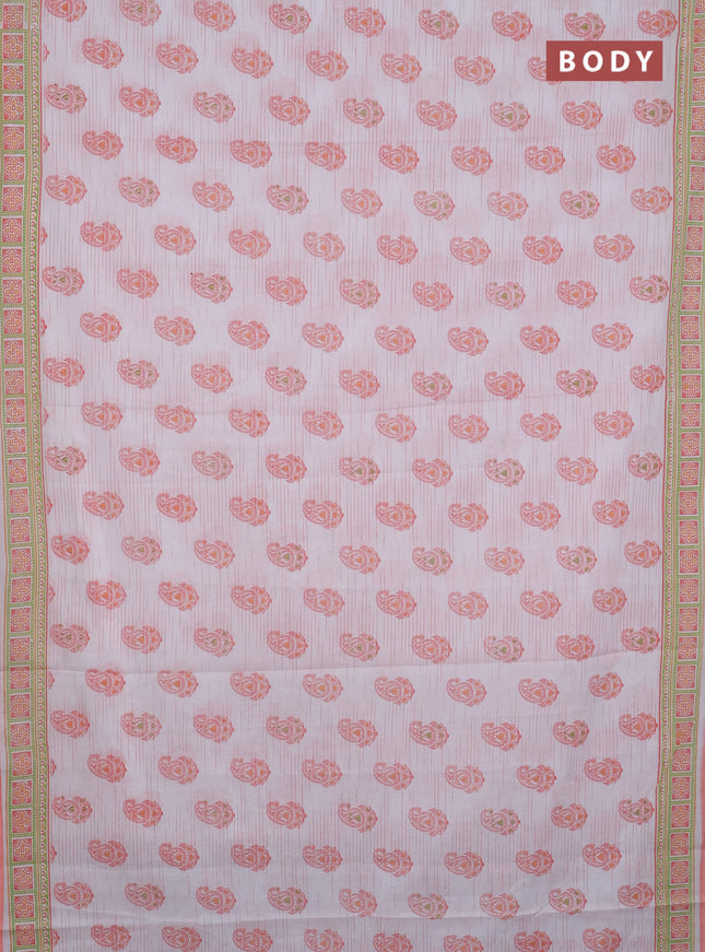 Mul cotton saree off white and peach shade with allover paisley butta prints and printed border