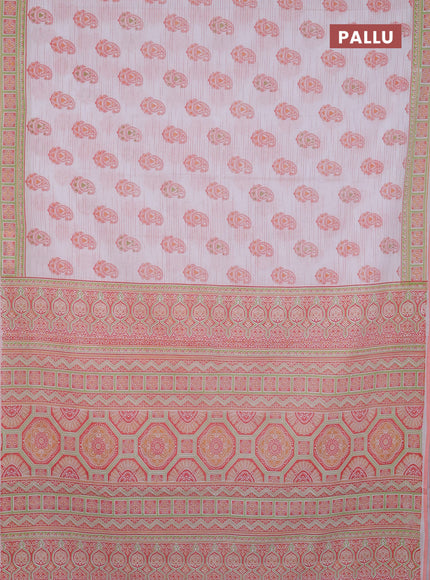 Mul cotton saree off white and peach shade with allover paisley butta prints and printed border
