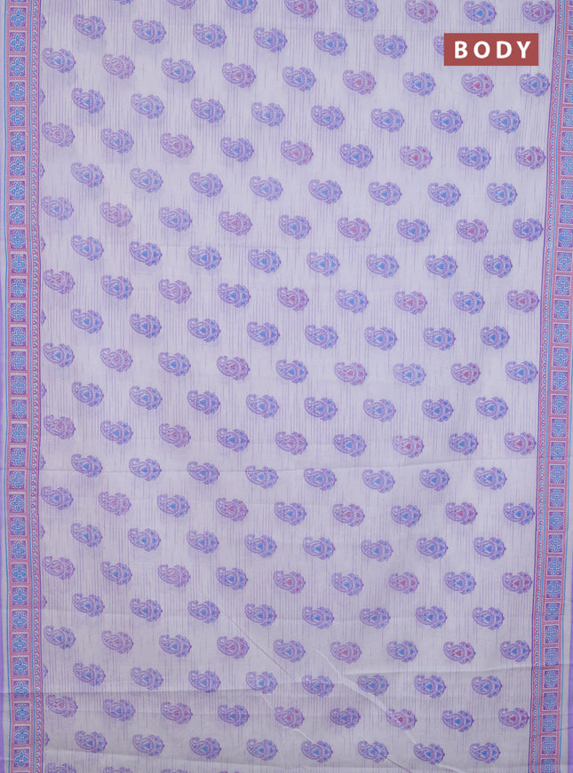 Mul cotton saree off white and lavender with allover paisley butta prints and printed border