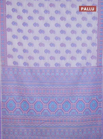 Mul cotton saree off white and lavender with allover paisley butta prints and printed border