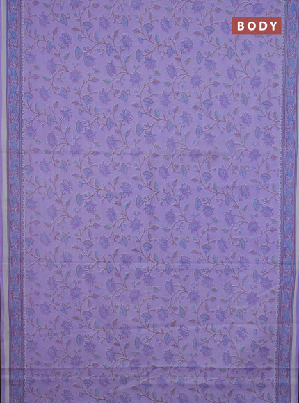 Mul cotton saree lavender with allover floral prints and printed border