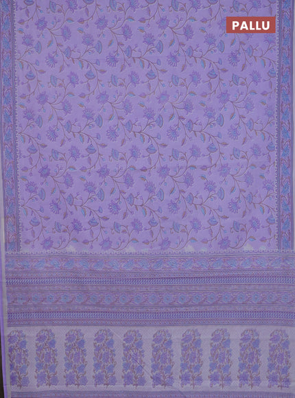 Mul cotton saree lavender with allover floral prints and printed border