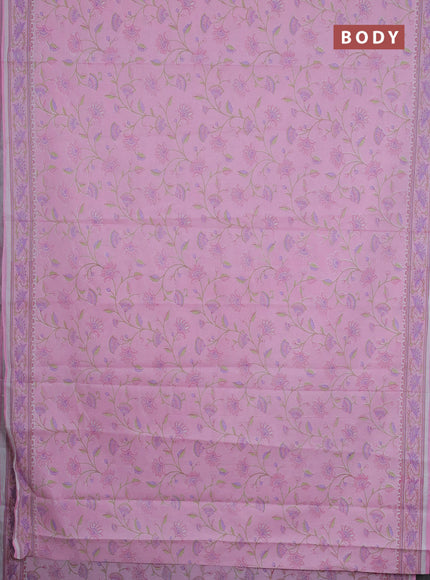 Mul cotton saree light pink with allover floral prints and printed border