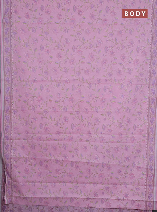 Mul cotton saree light pink with allover floral prints and printed border