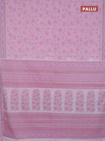 Mul cotton saree light pink with allover floral prints and printed border