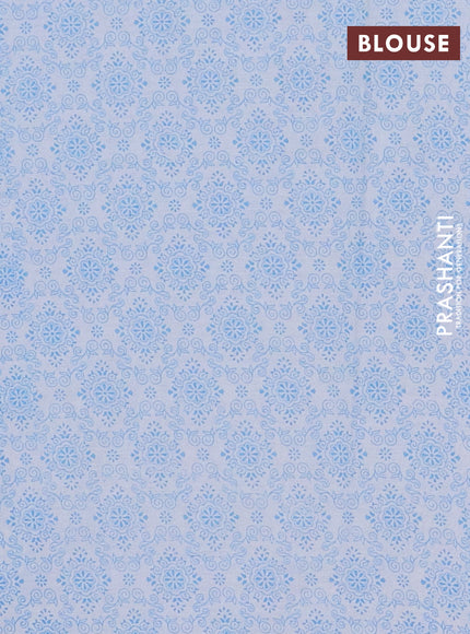 Mul cotton saree light blue with allover floral prints and printed border