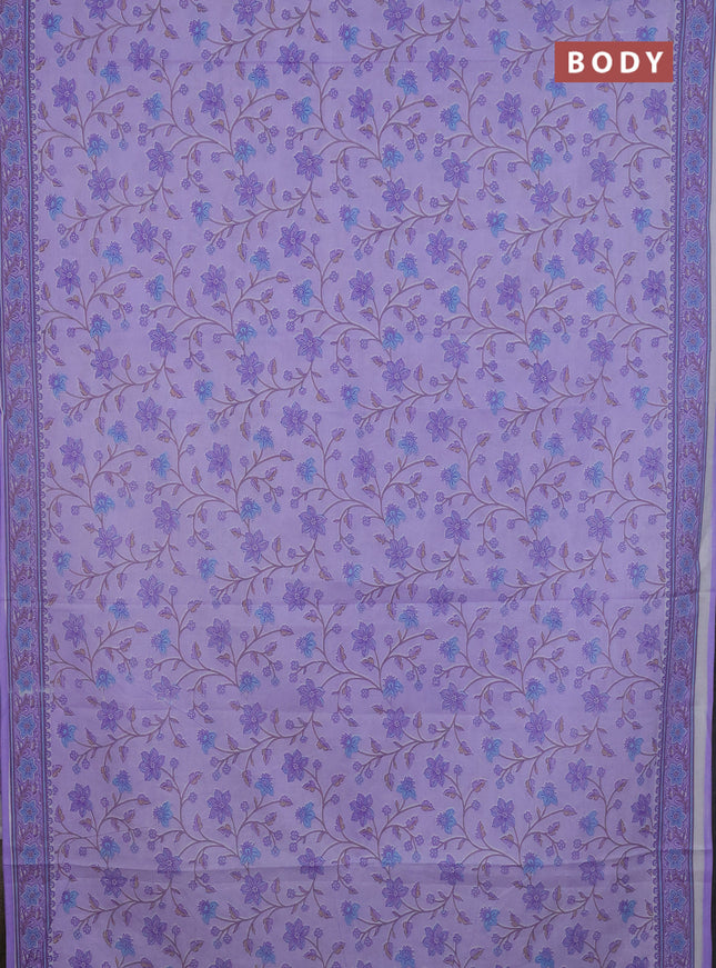 Mul cotton saree lavender with allover floral prints and printed border