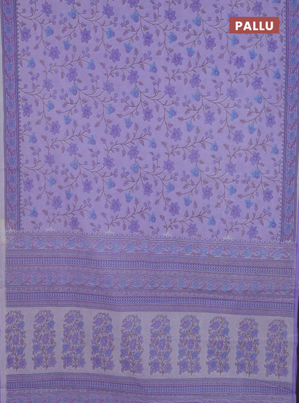 Mul cotton saree lavender with allover floral prints and printed border