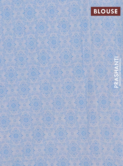 Mul cotton saree light blue with allover floral prints and printed border