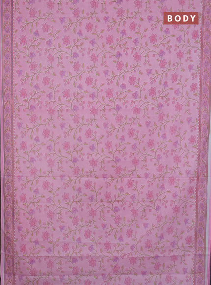 Mul cotton saree light pink with allover floral prints and printed border