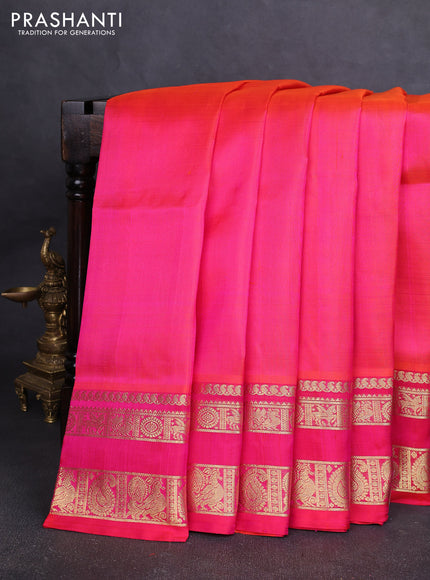 Venkatagiri silk saree dual shade of pinkish orangee with plain body and rettapet zari woven border