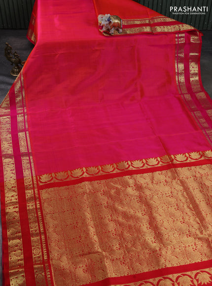 Venkatagiri silk saree dual shade of pinkish orangee with plain body and rettapet zari woven border