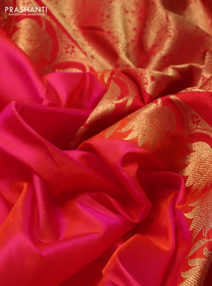 Venkatagiri silk saree dual shade of pinkish orangee with plain body and rettapet zari woven border