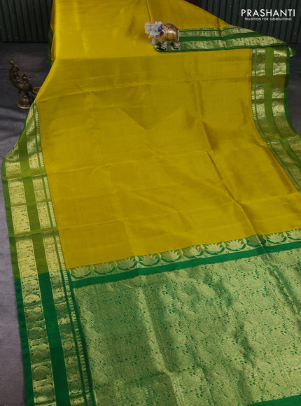 Venkatagiri silk saree lime yellow and green with plain body and rettapet zari woven border
