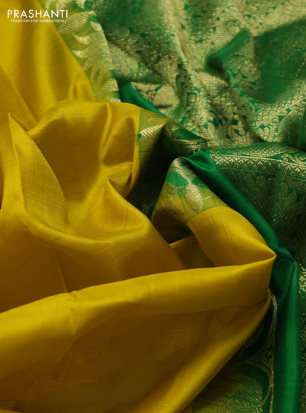 Venkatagiri silk saree lime yellow and green with plain body and rettapet zari woven border