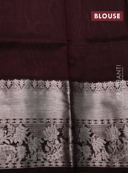 Venkatagiri silk saree elachi green and coffee brown with allover silver zari woven buttas and long silver zari woven border