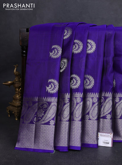 Venkatagiri silk saree royal blue with allover silver zari woven buttas and long silver zari woven border