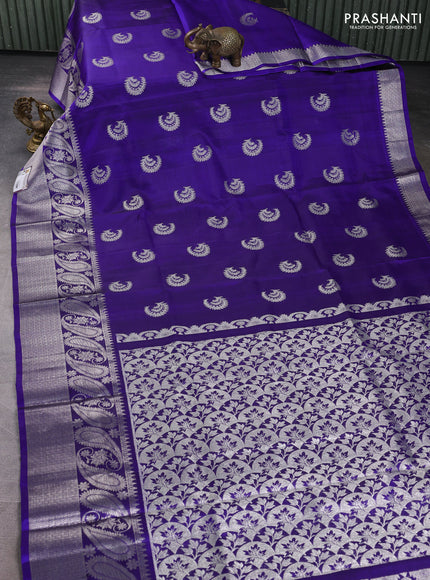 Venkatagiri silk saree royal blue with allover silver zari woven buttas and long silver zari woven border