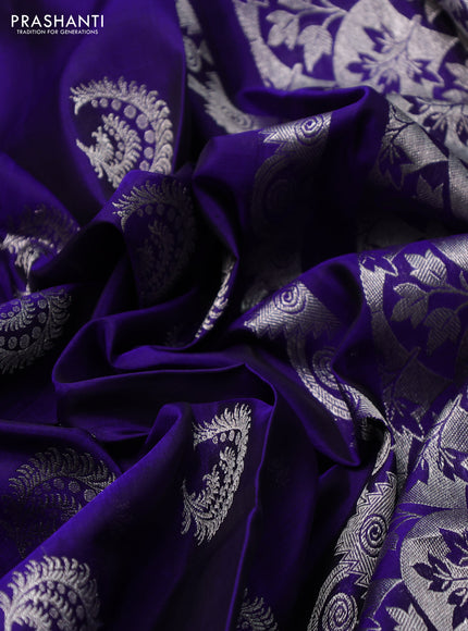 Venkatagiri silk saree royal blue with allover silver zari woven buttas and long silver zari woven border