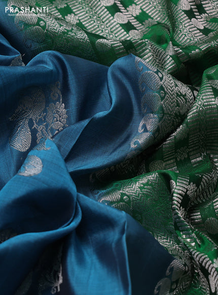 Venkatagiri silk saree teal blue and green with allover silver zari woven buttas and long silver zari woven border