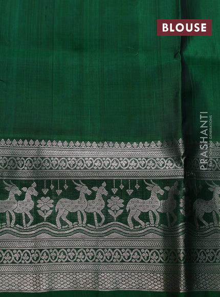 Venkatagiri silk saree teal blue and green with allover silver zari woven buttas and long silver zari woven border