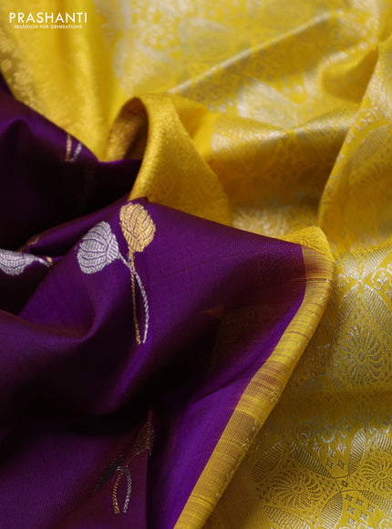 Venkatagiri silk saree purple and yellow with allover silver & zari woven buttas and silver zari woven border