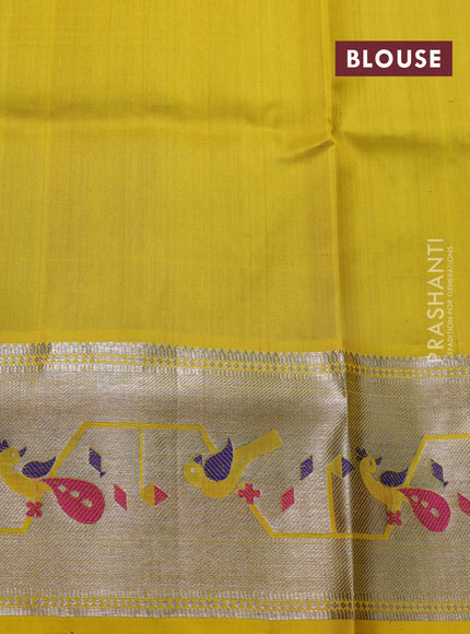 Venkatagiri silk saree purple and yellow with allover silver & zari woven buttas and silver zari woven border