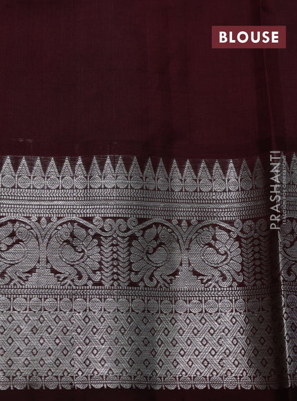 Venkatagiri silk saree orange and deep maroon with allover silver zari woven buttas and silver zari woven border