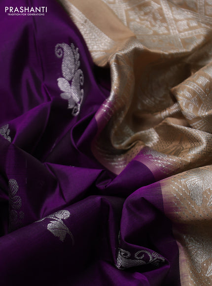 Venkatagiri silk saree purple and beige with allover silver zari woven buttas and silver zari woven border