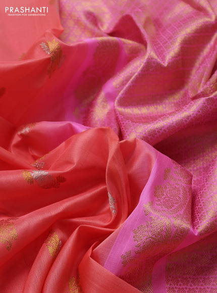 Venkatagiri silk saree pech shade and light pink with allover silver & zari woven buttas and zari woven border