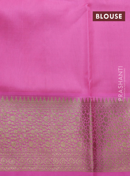 Venkatagiri silk saree pech shade and light pink with allover silver & zari woven buttas and zari woven border