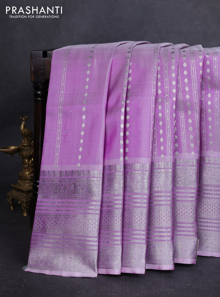 Venkatagiri silk saree lavender with allover silver zari stripes & buttas and long silver zari woven border