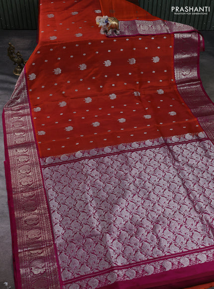 Venkatagiri silk saree rust shade and dark pink with allover silver zari woven buttas and silver zari woven border