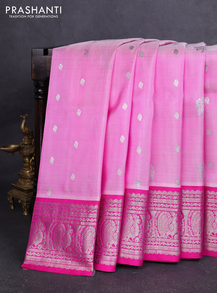 Venkatagiri silk saree dual shade of pink  and pink with allover silver zari woven buttas and silver zari woven border