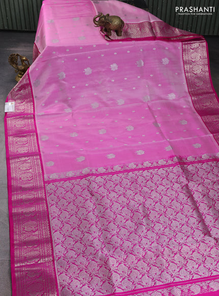 Venkatagiri silk saree dual shade of pink  and pink with allover silver zari woven buttas and silver zari woven border