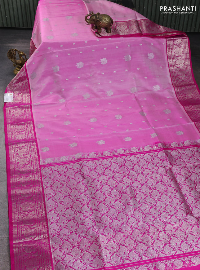 Venkatagiri silk saree dual shade of pink  and pink with allover silver zari woven buttas and silver zari woven border