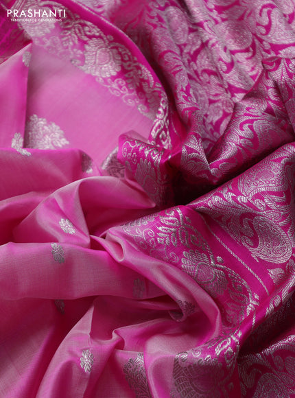 Venkatagiri silk saree dual shade of pink  and pink with allover silver zari woven buttas and silver zari woven border
