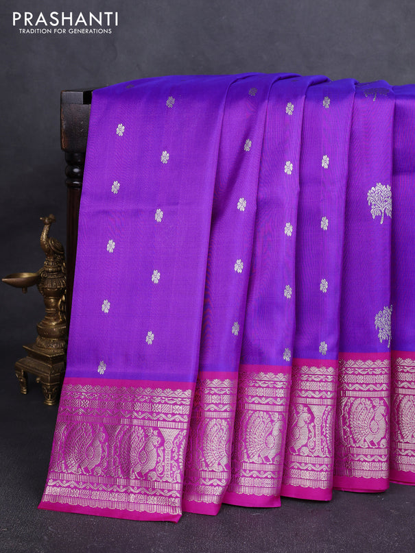 Venkatagiri silk saree purple and pink with allover silver & zari woven buttas and zari woven border