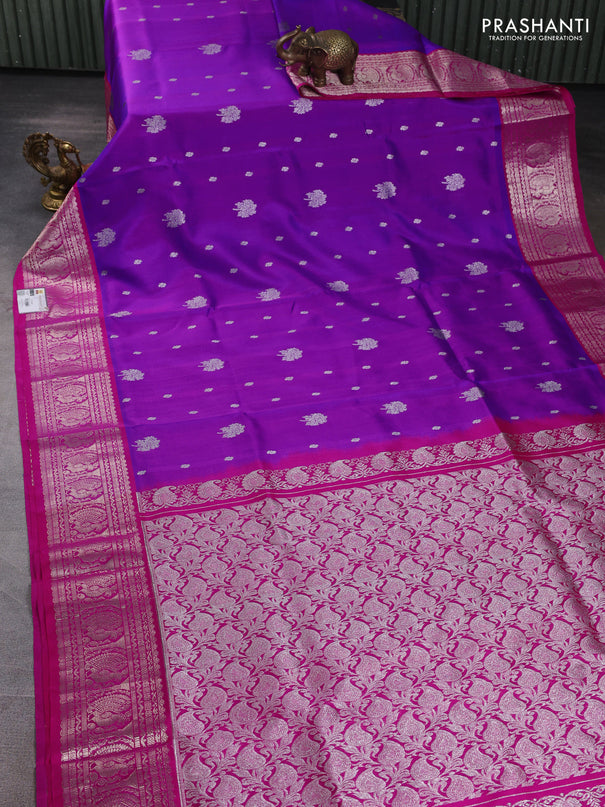 Venkatagiri silk saree purple and pink with allover silver & zari woven buttas and zari woven border