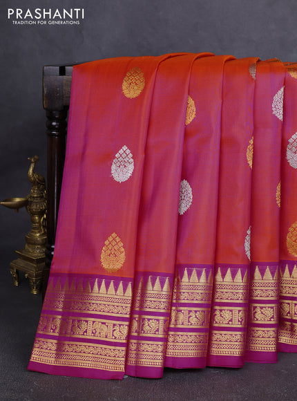 Venkatagiri silk saree dual shade of pinkish orange and pink with allover silver & zari woven buttas and zari woven border